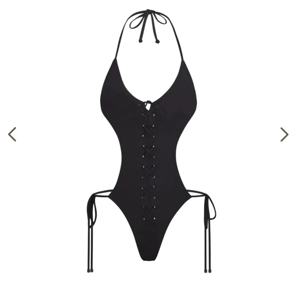 Skims lace up halter monokini onyx one piece swimsuit Large